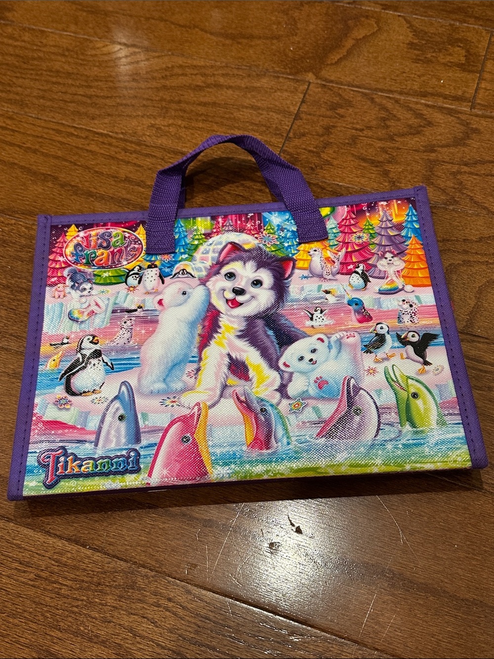 Lisa Frank Colorful Arctic Animal husky tri folder with handle